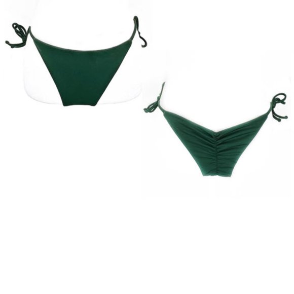 Cher Swim Forest Green Itty Bity Sexy Classic Side Tie Cheeky Bikini Bottom S - Picture 1 of 4
